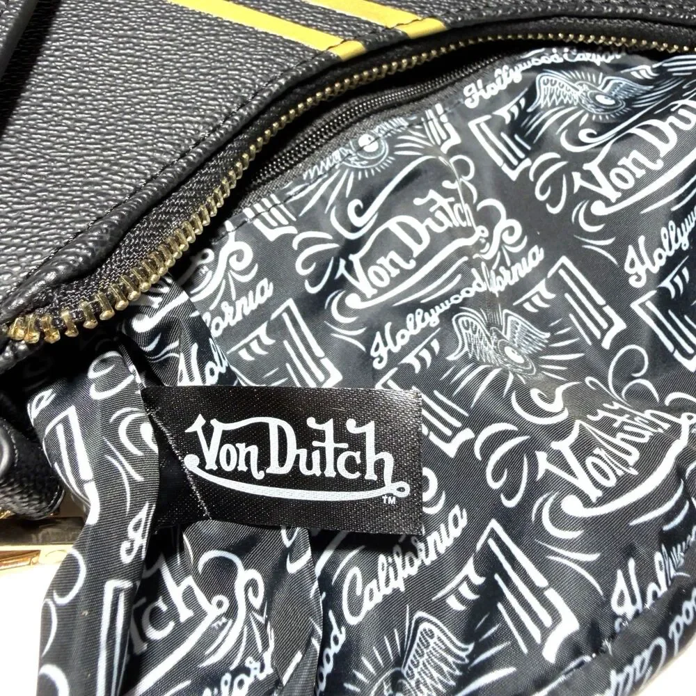 Von Dutch Classic Black Vegan Patent Logo Shoulder Bag Chain Wrench Charm NWOT